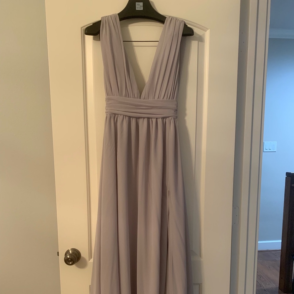Lulu's Soft Gray Grecian V-Neck Maxi Dress